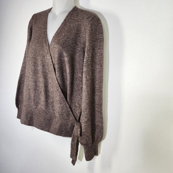 Loft Outlet Womens Sweater Faux Wrap Surplice Side Tie Brown Quiet Luxury MP - Picture 5 of 11